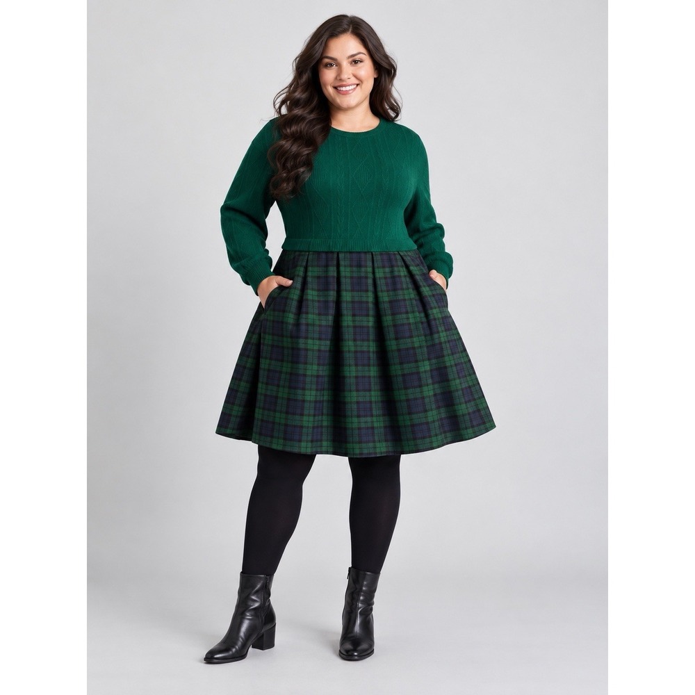 NEW Bloomchic Layered Plaid Pockets Mini Dress 14/16 Dark Academia Preppy